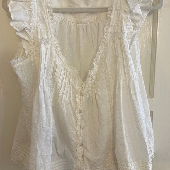 Aqua Tops - Aqua White Cotton Ruffled Eyelet Camisole